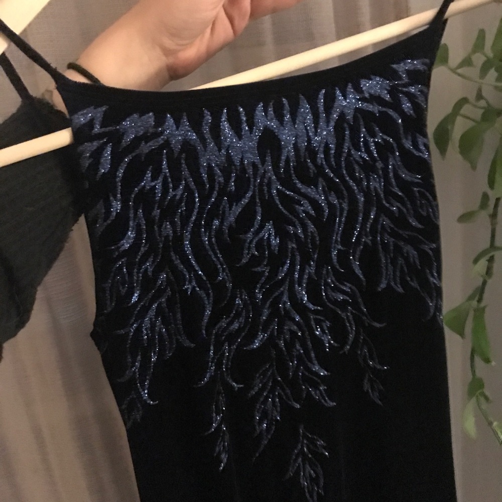 90s Pulse Blue Velvet Flame Maxi Dress w Slit